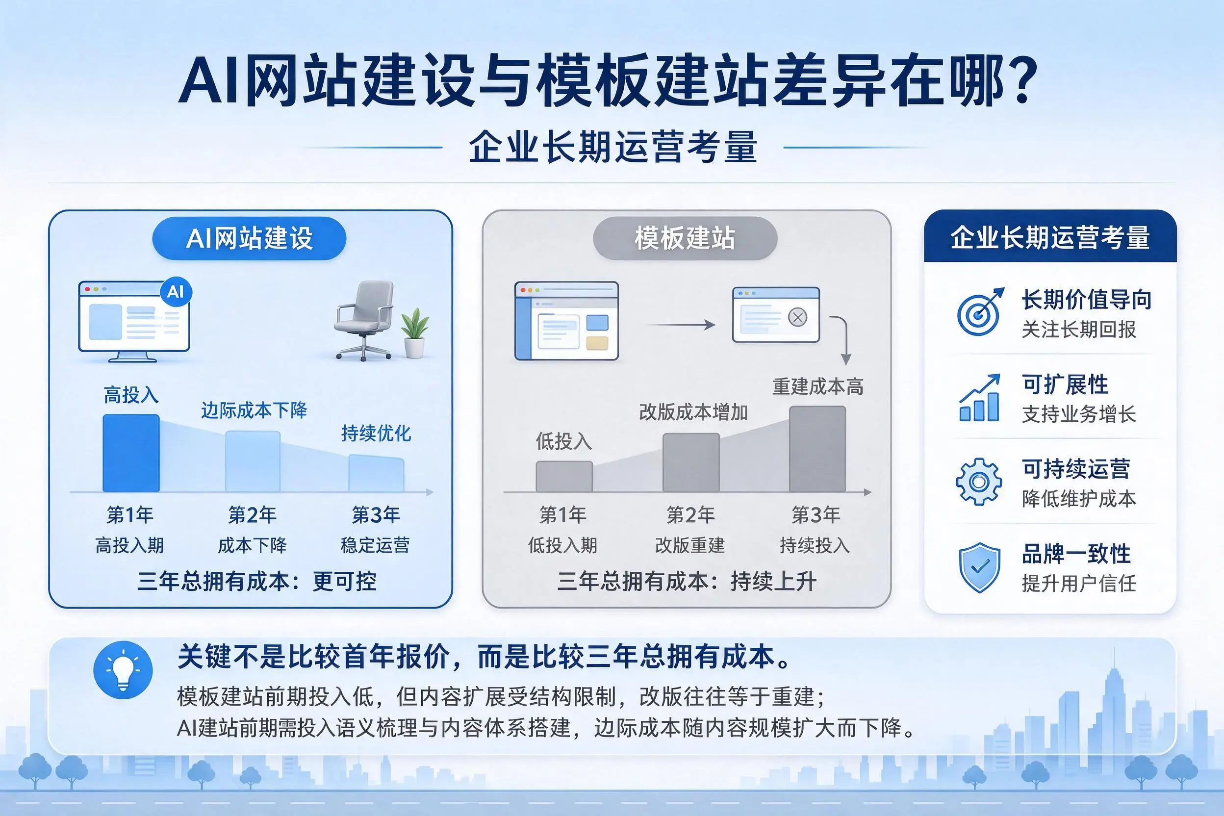 AI网站建设与模板建站差异在哪?宁夏企业长期运营考量